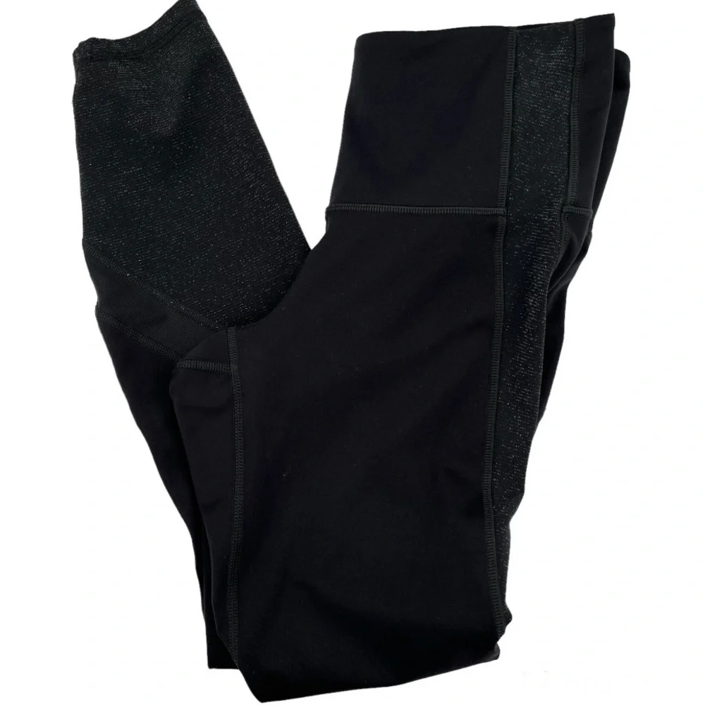 All in Motion Leggings Sparkly Contour Power Mesh Cut Outs Ventilating Black Me…